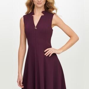Calvin Klein Sleeveless Fit and Flare Dress Front Hidden Zipper Size 10